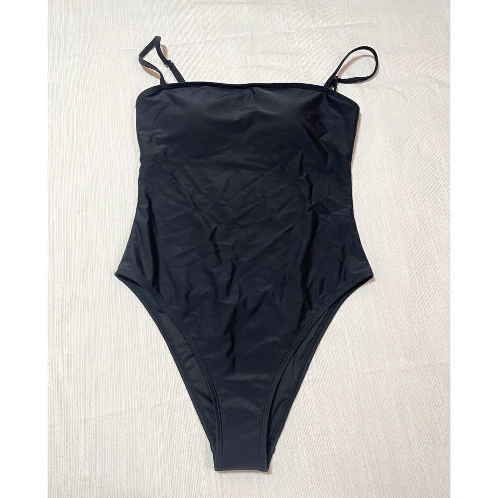 NWT Relleciga One Piece Adjustable Spaghetti Strap Swimsuit Black Womens Size M